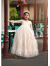 Bell Sleeves Ivory Lace Tulle Vintage Flower Girl Dress